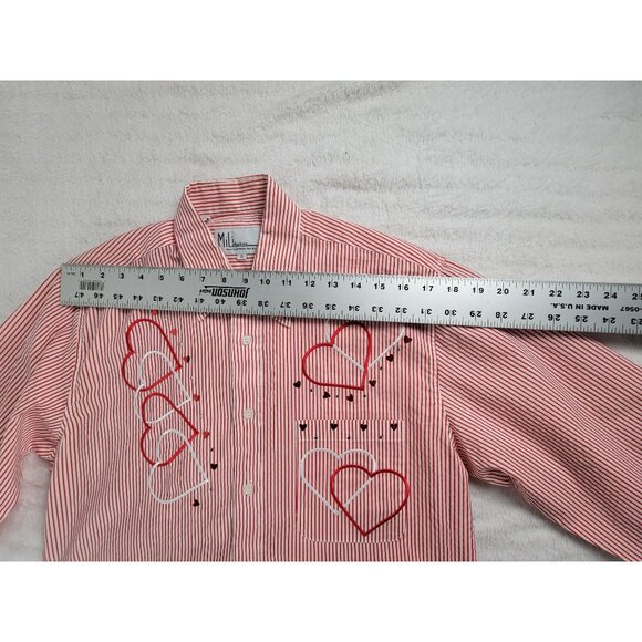 Vintage MiLi Lovecore 90s Button Up Shirt Valentines Heart Red Striped Top Small - Picture 6 of 10